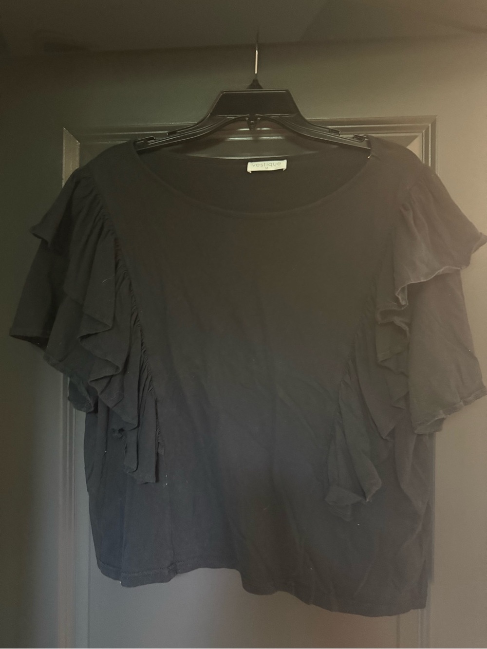 vestique Black Short Sleeve Ruffle Tee